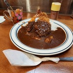 カレーの南海 - メンチカツカレー大辛の辛め+エビフライ