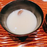 炭とおがわ - ホタテと揚むかごの味噌汁