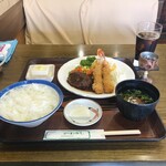 ニューかわぎし - ランチ　ハンバーグとエビフライ　2023/8/2