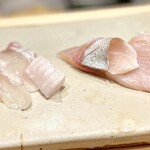 すしやのたい悟 - 平目/ カンパチ/ 縞鯵　鮮度抜群！コリコリ食感のエンガワも美味✨
