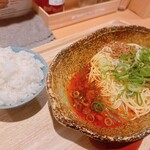 汁なし担々麺 くにまつ - 汁なし担々麺(麺大盛り)+中ライス(辛さ３)