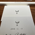 Beef Atelier うしのみや東京 - メニューとお箸！川原シェフとマテウスのサインが併記されてます！