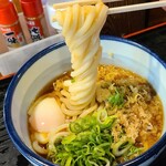 Odoru Udon - 温玉ぶっかけうどん【温】(税込500円)
                        自家製の中太で少し軟らかな饂飩、モチッとしつつもコシがあります
                        但し、手打ち饂飩ではないみたい