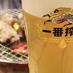 Sumibiyaki Horumon Tatsuya - 絶景!!  ビールがキンキンで美味い!!