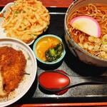 登利平 - 天ぷらそばセット・ミニソースかつ丼