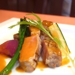 Bistro Yuzu - 国産ポークのグリエ ポテトピュレと季節の野菜たち マスタードソースアップ