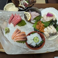 海鮮家 はこだて 本店 - 鮪・活北寄・活帆立・旬魚3点(2023年11月)