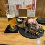 Sakana Yakimono Ippin Entake - 本日の鮮魚刺し　鰊　　アサヒスーパードライ