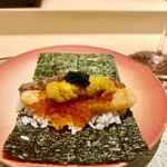 渋谷 天婦羅 ふじもと - 福島県産黒毛和牛　バフンウニ　ずわい蟹天巻　いくら　キャビア　