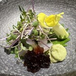 渋谷 天婦羅 ふじもと - マハタアップ　　手前、土佐醤油ジュレ