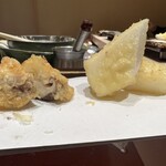 渋谷 天婦羅 ふじもと - 椎茸＆カニしんじょう　赤いか天ぷら