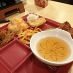 大江戸温泉物語Premium 白浜彩朝楽 - 蓮根とアカイカの天婦羅。鮪の脳天の唐揚げ。