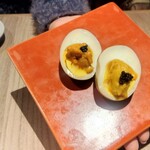 札幌かすそばtoてんぷら風土 - たまごたまごたまご　味玉にウニとキャビア