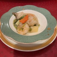 瑞麟 - 海老と鮑に野菜各種の青海苔餡かけ