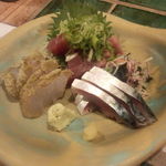 ちそう屋 コイン - 刺身盛り（鰹、締鯖、鱸とろろ昆布巻）