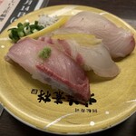 Kaitenzushi Hokkaisozai Kishiwadaten - 朝〆活魚三昧塩丸 土佐塩丸添え　５５０円（税別）