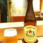 京味 もと井 - サッポロ 赤ラベル（中瓶）。