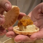 銀座 しのはら - 最中　フォアグラ　あんぽ柿　ウイスキーゼリー