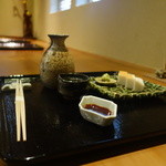 玉笑 - ぬる燗「天狗舞」と「板わさ」2013年10月