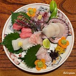 惣門 - 本鮪 中トロ､真鯵､緋扇貝､石鰈､石垣鯛の造り