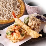 Tempori soba noodles with red snow crab and seasonal vegetables