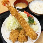 とんかつ うちの - ジャンボ海老とヒレカツ定食 1980円