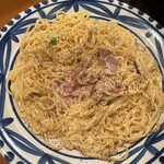 ながぐつの国 - 麺2倍のカルボナーラ。黒胡椒たくさんで大人の味。