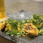 Teppanyaki Monjayaki Hiiro - 『ねぎ塩とんぺい』 サイコロ状に細かく焼いた豚肉を、出汁の効いたふんわり卵で包み込む。僕はソース味より、ねぎ塩味が好き