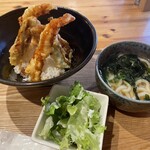 銀座じゃのめ - 天丼とうどんのセット800円。「映え」を意識し出したのか、エビが立つようになった（笑）