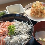 直営食堂 さくら - 二色釜揚げ丼と桜えびかき揚げのセット（¥1,300）