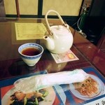 日光 翠園 - お茶とおしぼり。