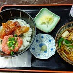 Hokkatsu Maguroya - ランチメニュー   まかない丼ミニ蕎麦セット
                        