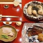 常盤鮨 - セッティング、牡蠣、カワハギ、秋刀魚