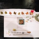 郷土料理ともん - フキフキヤマウドワサビ、ブナハリタケの煮付け、マスタケの味噌漬け、茸おろし