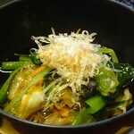 山荘無量塔 - 朝食：お惣菜（野菜ときのこの葛あんかけ）