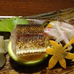 山荘無量塔 - 夕食：向付（カマス炙り）