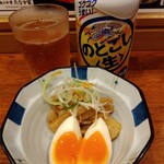 俺の中華たなか家 - らーめんが出来上がる迄の楽しみ♬冷え❄冷え❄「のどごし生」には嬉しい♥「サービスおつまみ」が(*^_^*)　今回は「メンマ」に「味玉」です(^_^)v