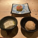 博多 松介 - 一番上はかぼちゃ入りポテトサラダ生ハム乗せ