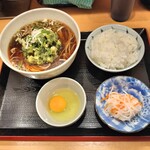 そば・うどん自家製麺 まる美 - 〇美　春菊天そば・半ライス・生卵