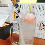 大衆酒場2.0とぽす - ★★白桃おろしシャーベットサワー 470円 焼酎の上に白桃シャーベットをトッピングしただけ。 CP 悪い。