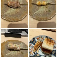 鳥つき - セセリ
                    白玉(うずらの卵)
                    さび焼き(ささみわさび添え)
                    チキンカツ&パンの耳のラスク