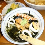 寿司・おでん 瓢六 - 鮭茶漬け…と焼き物の海老とイカ乗せ