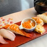 有栖川 - 寿司御膳(税込3,100円)
            ④寿司《鮪、鰤、海老、イクラのマイクロ丼、赤貝、炙り烏賊、穴子》