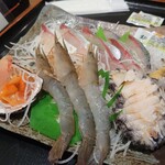 姫路まえどれ市場 - 生け簀の物を全て刺身にして頂きましたぁ♡