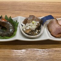 豊栄 - 海老紹興酒、鰆の山椒漬け、焼豚