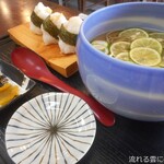 あずみの庵 - 熟成十割そば(すだちそばに変更)と天むすセット