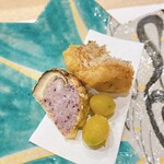 蕎麦割烹  倉田 - 萩産 甘鯛松笠揚げ、新銀杏、椎茸の泥障烏賊詰め