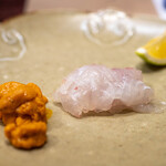 うを徳 - 2023.11 お造り（浜中産バフンウニと明石の鯛）