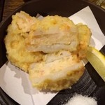 びっくりうどん - 〈2013/11〉海老しんじょはさみ揚げ（350円）　シャクシャク蓮根のｳﾏｰ