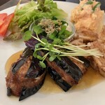 224859288 - プレートランチ「茄子と蓮根の肉はさみ揚げ」